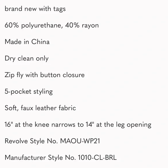 NWT MIAOU JUNIOR PANT IN BROWN VEGAN LEATHER XS - Picture 8 of 8